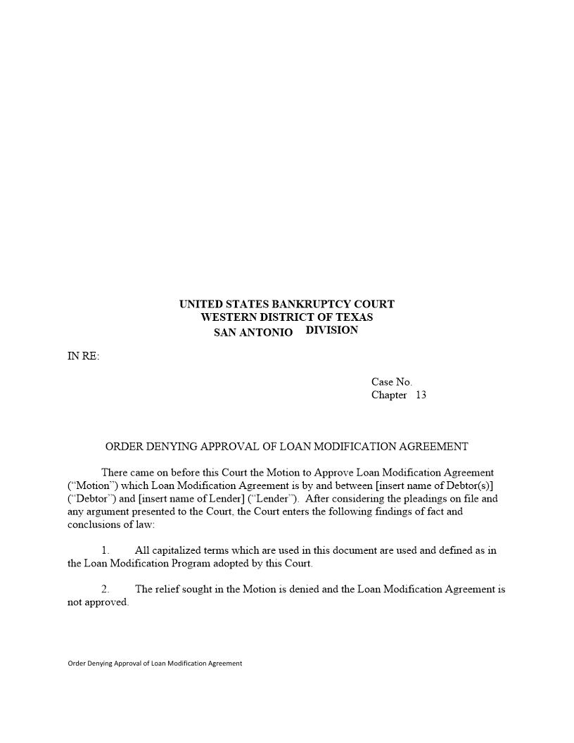Order Denying Approval Of Loan Modification Agreement | Pdf Fpdf Docx | Texas