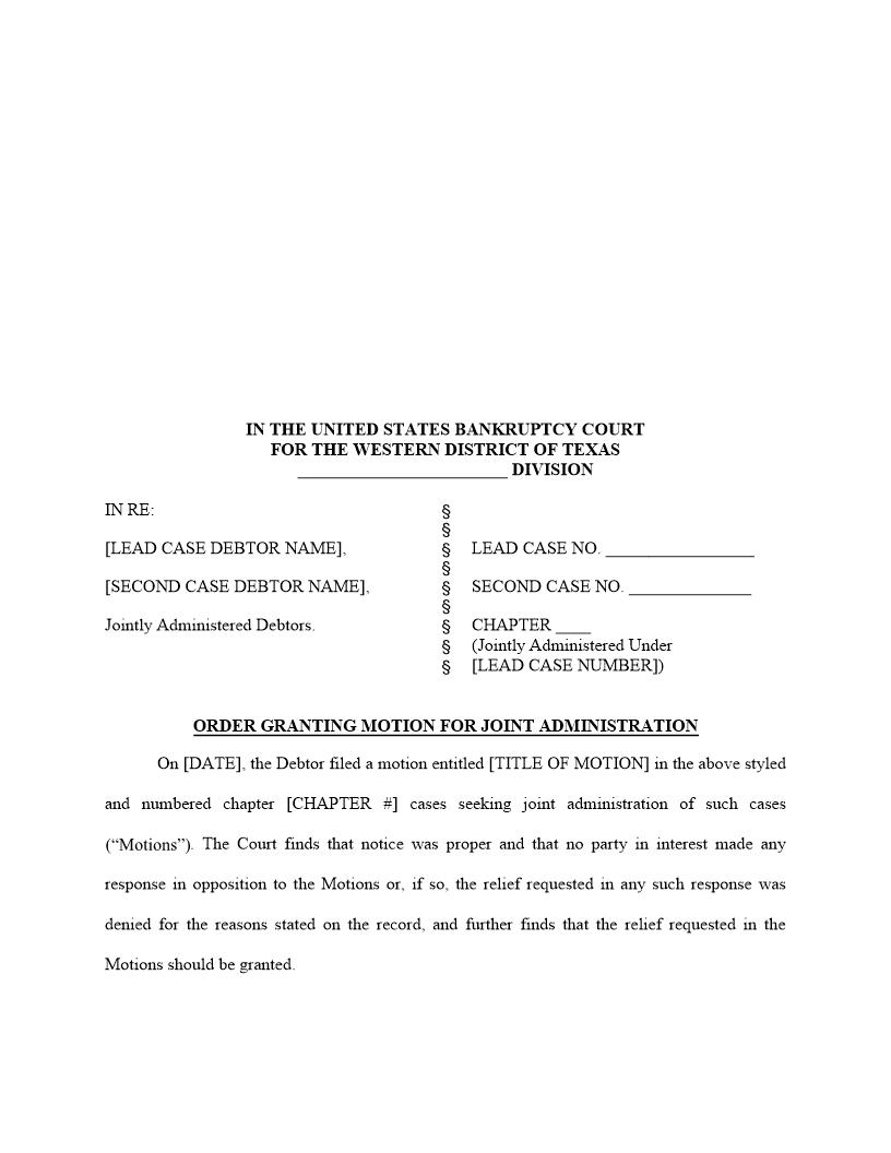 Order Granting Motion For Joint Administration | Pdf Fpdf Docx | Texas