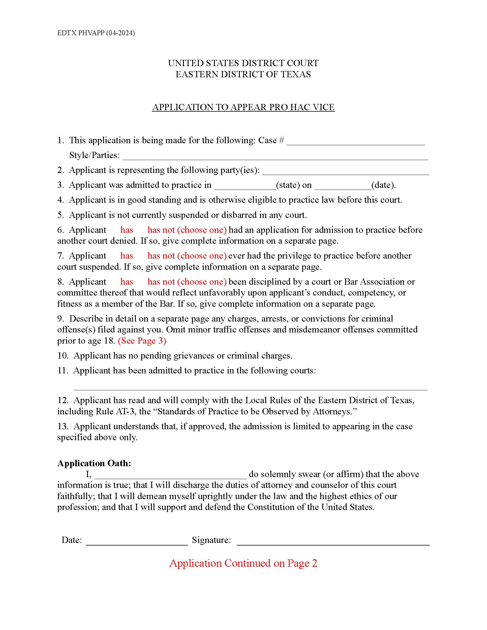 Application To Appear Pro Hac Vice | Pdf Fpdf Doc Docx | Texas