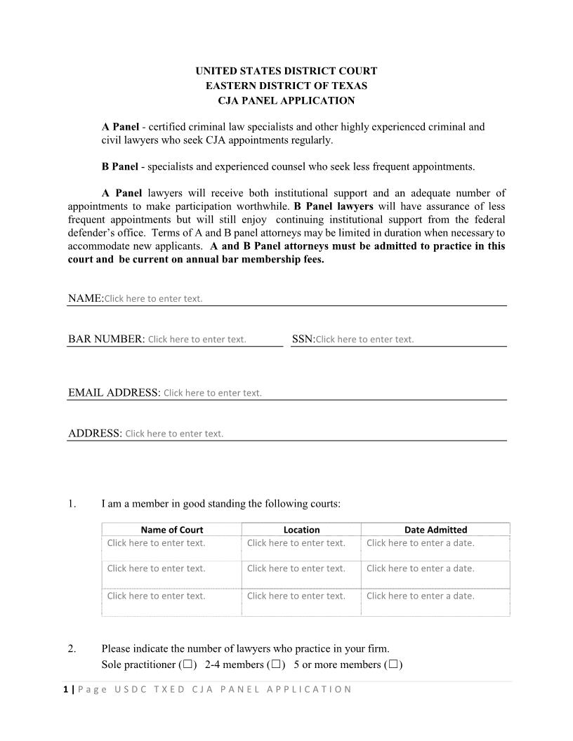 CJA Panel Application | Pdf Fpdf Doc Docx | Texas