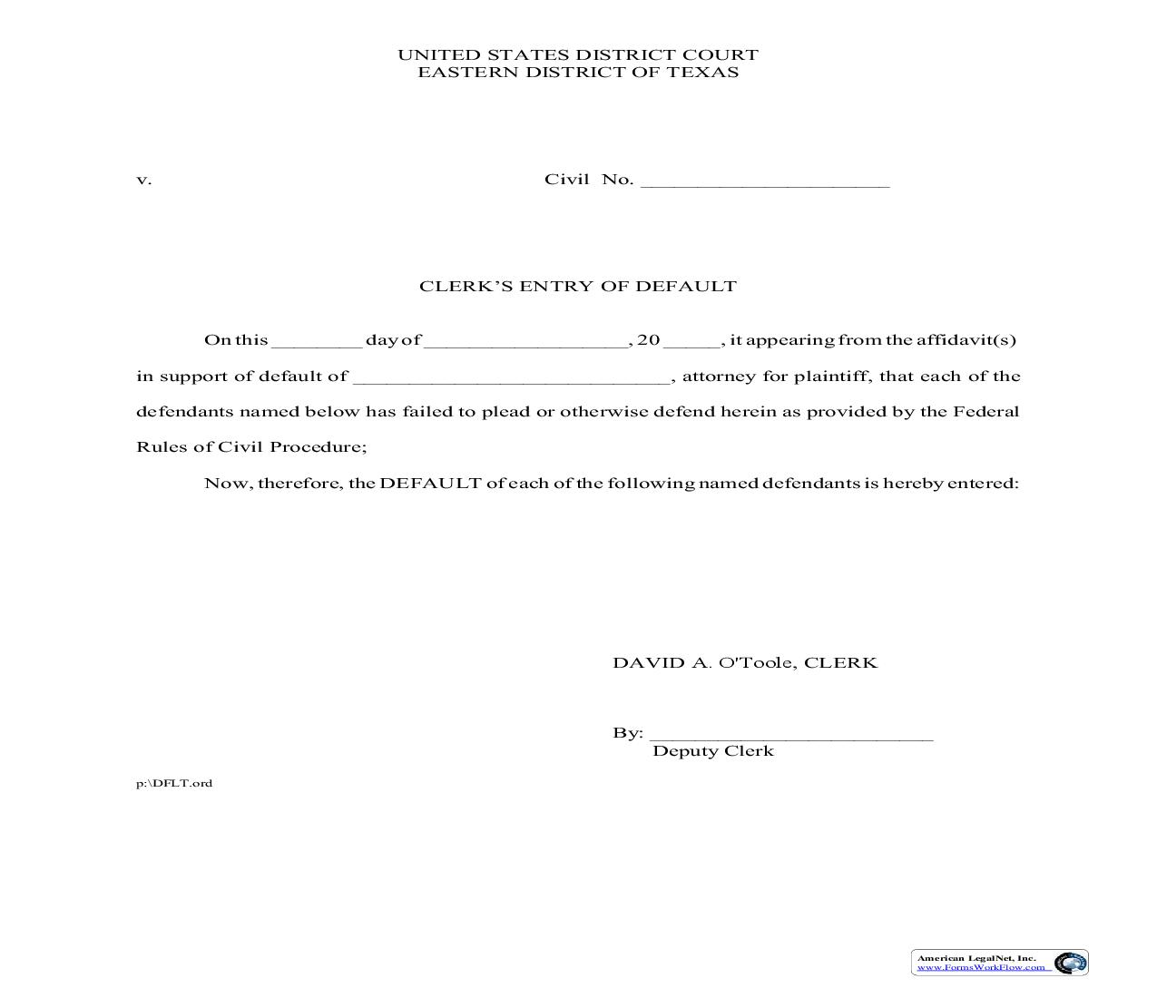 Clerks Entry Of Default | Pdf Fpdf Doc Docx | Texas