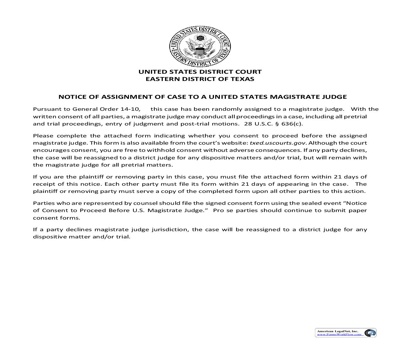 Consent To Jurisdiction Of Magistrate Judge | Pdf Fpdf Doc Docx | Texas