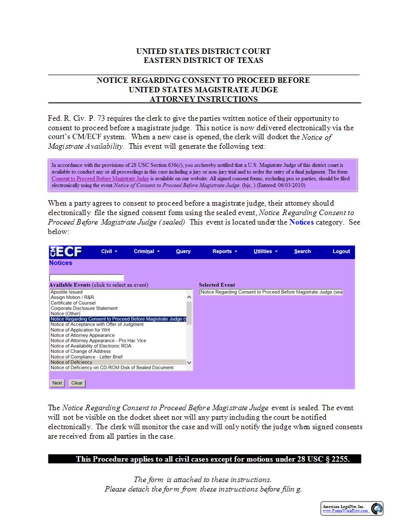 Consent To Proceed Before US Magistrate Judge | Pdf Fpdf Docx | Texas