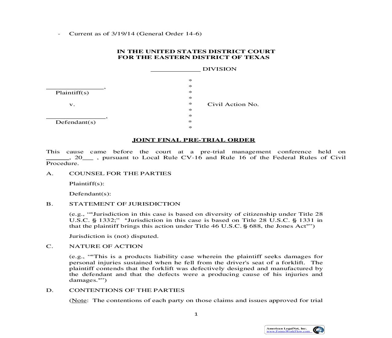 Joint Final Pre-Trial Order | Pdf Fpdf Doc Docx | Texas
