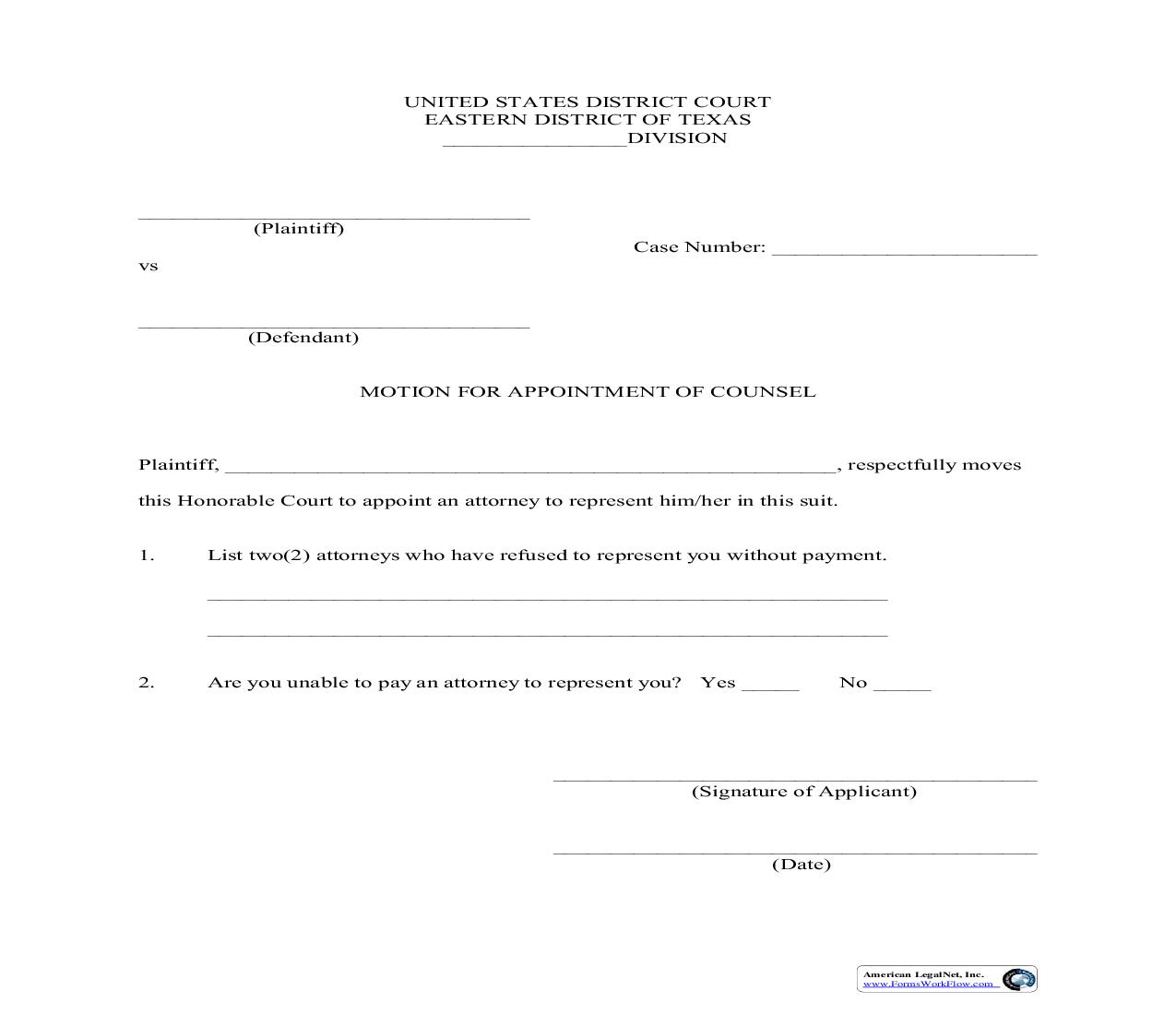 Motion For Appointment Of Counsel | Pdf Fpdf Doc Docx | Texas