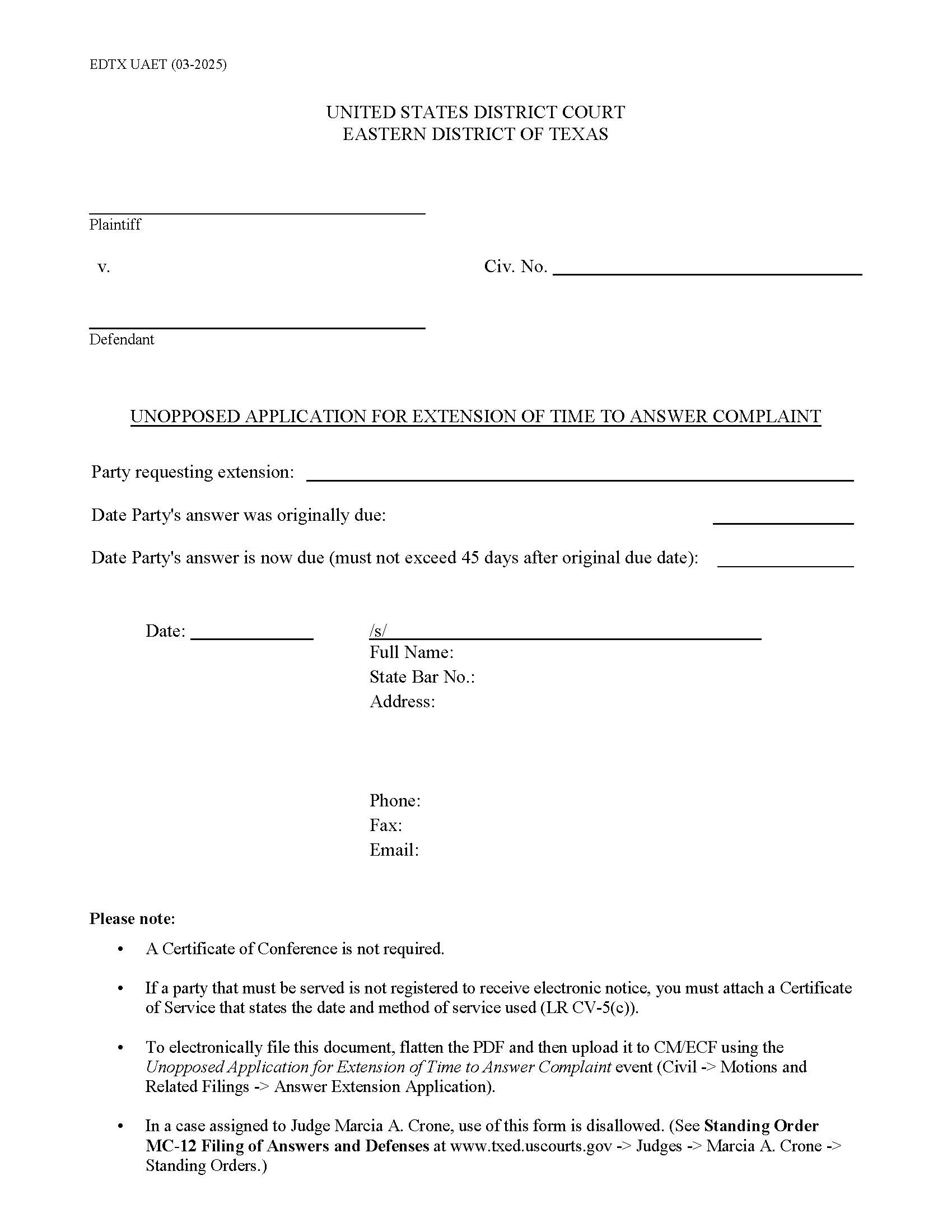 Unopposed Application For Extension Of Time To Answer Complaint | Pdf Fpdf Doc Docx | Texas