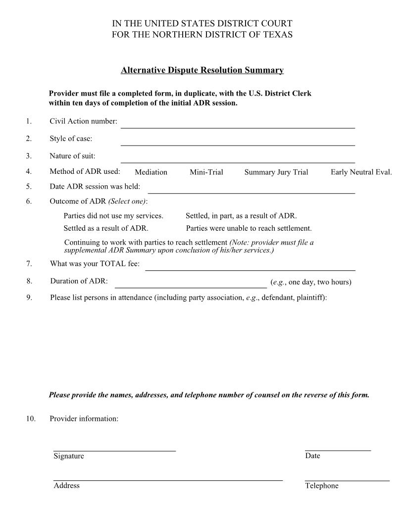 Alternative Dispute Resolution Summary | Pdf Fpdf Doc Docx | Texas