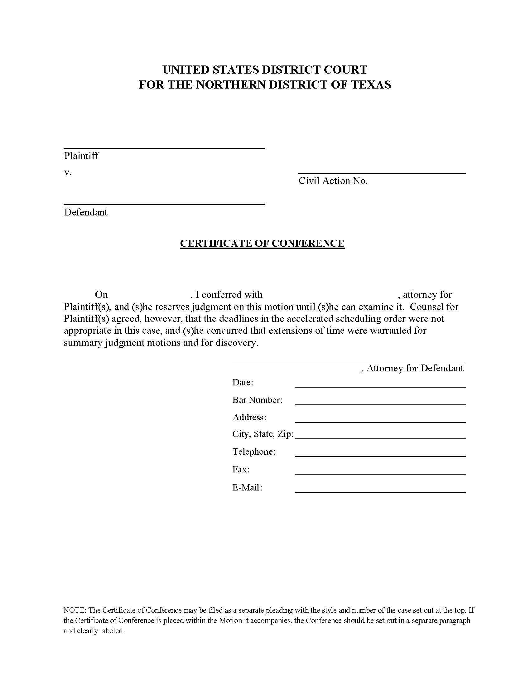 Certificate Of Conference | Pdf Fpdf Doc Docx | Texas