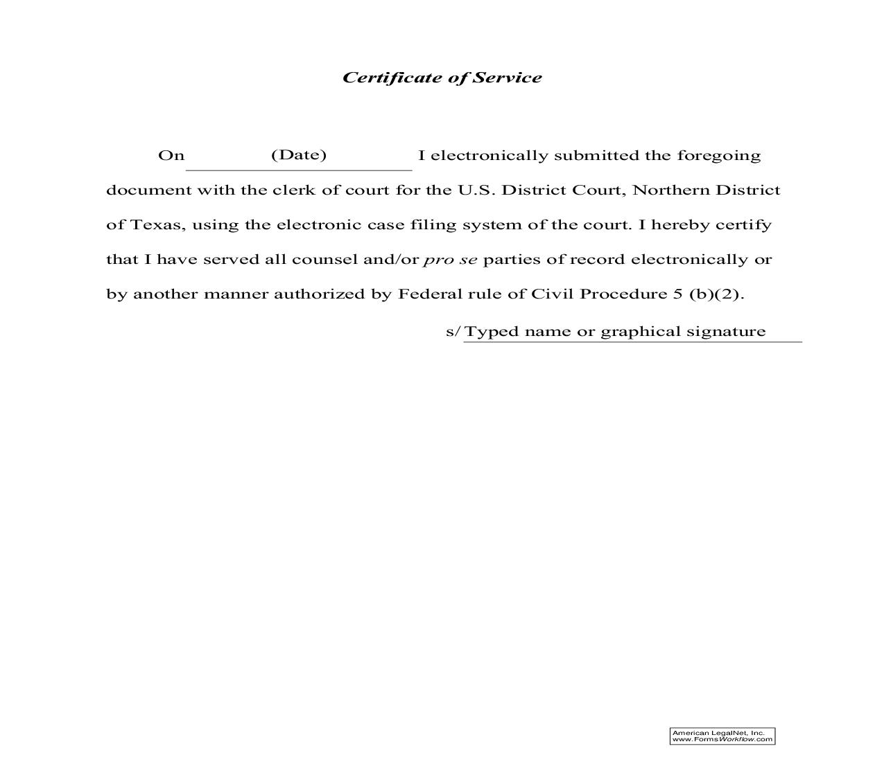 Certificate Of Service | Pdf Fpdf Doc Docx | Texas