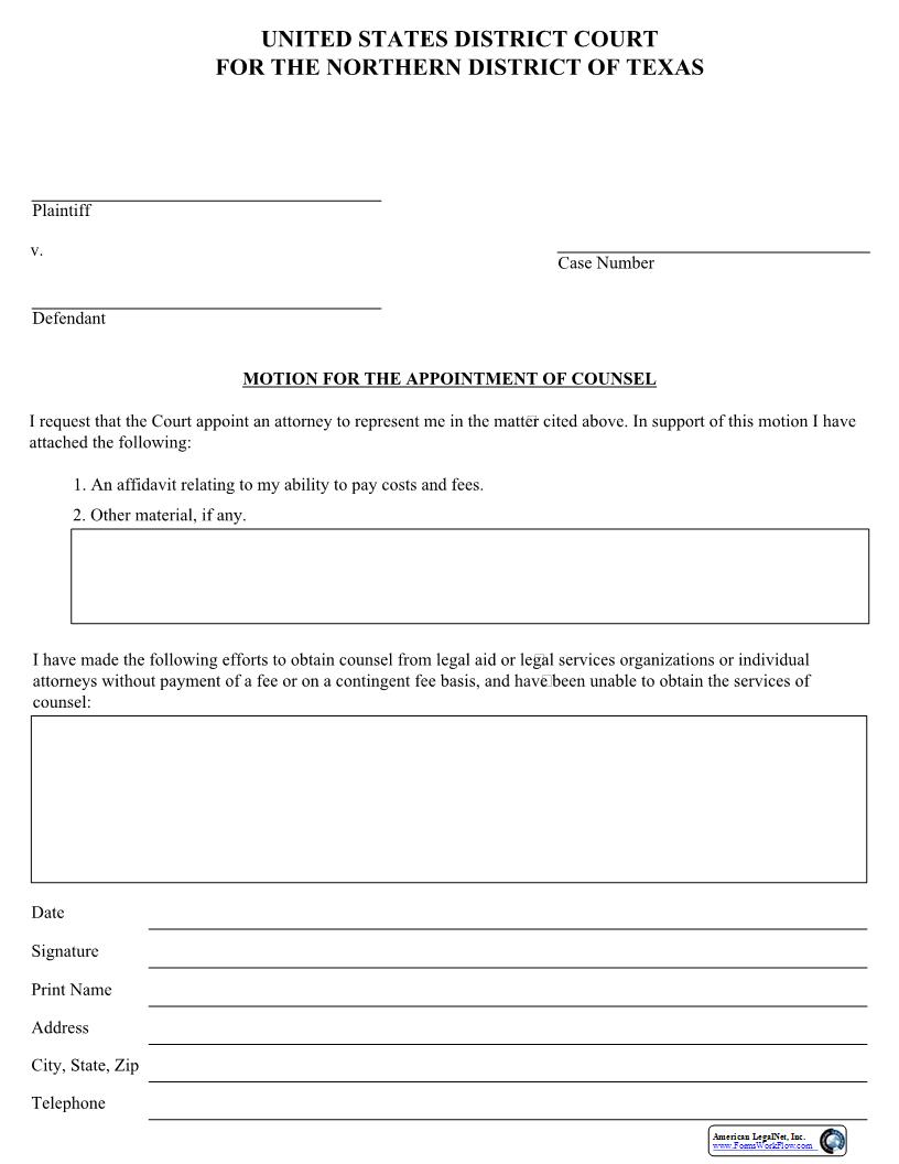 Motion For The Appointment Of Counsel | Pdf Fpdf Docx | Texas