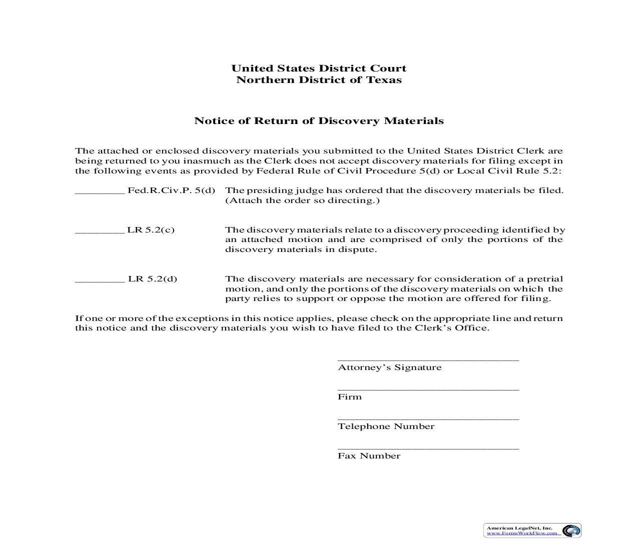 Notice Of Return Of Discovery Materials | Pdf Fpdf Doc Docx | Texas