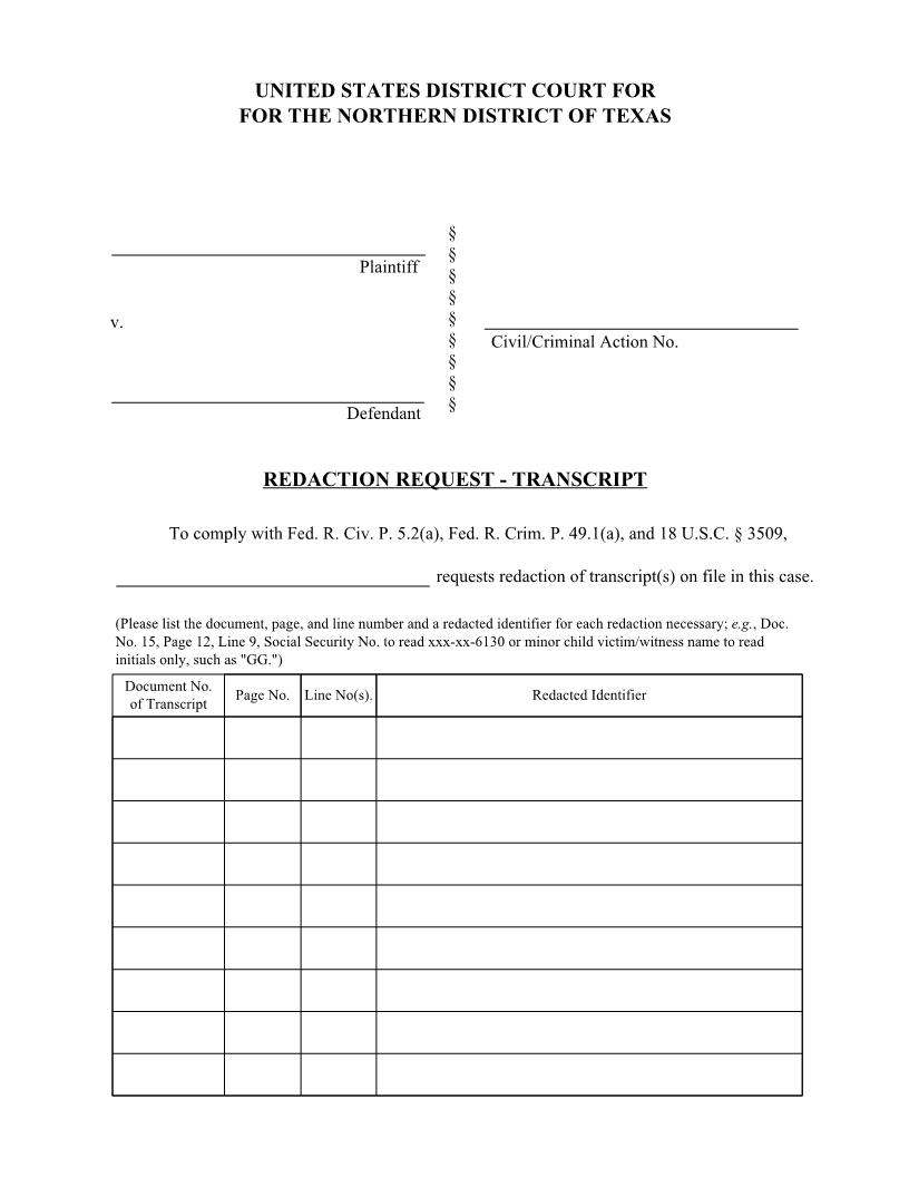 Redaction Request-Transcript | Pdf Fpdf Doc Docx | Texas