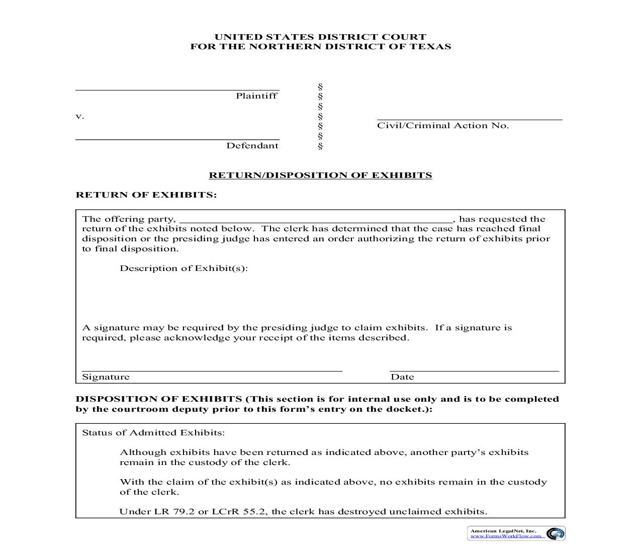 Return Disposition Of Exhibits | Pdf Fpdf Doc Docx | Texas