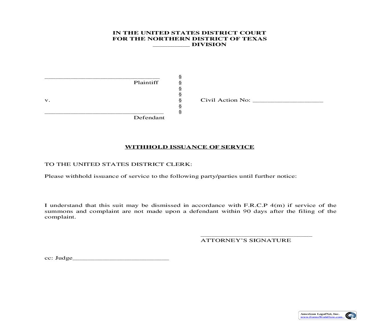 Withhold Issuance Of Service | Pdf Fpdf Doc Docx | Texas