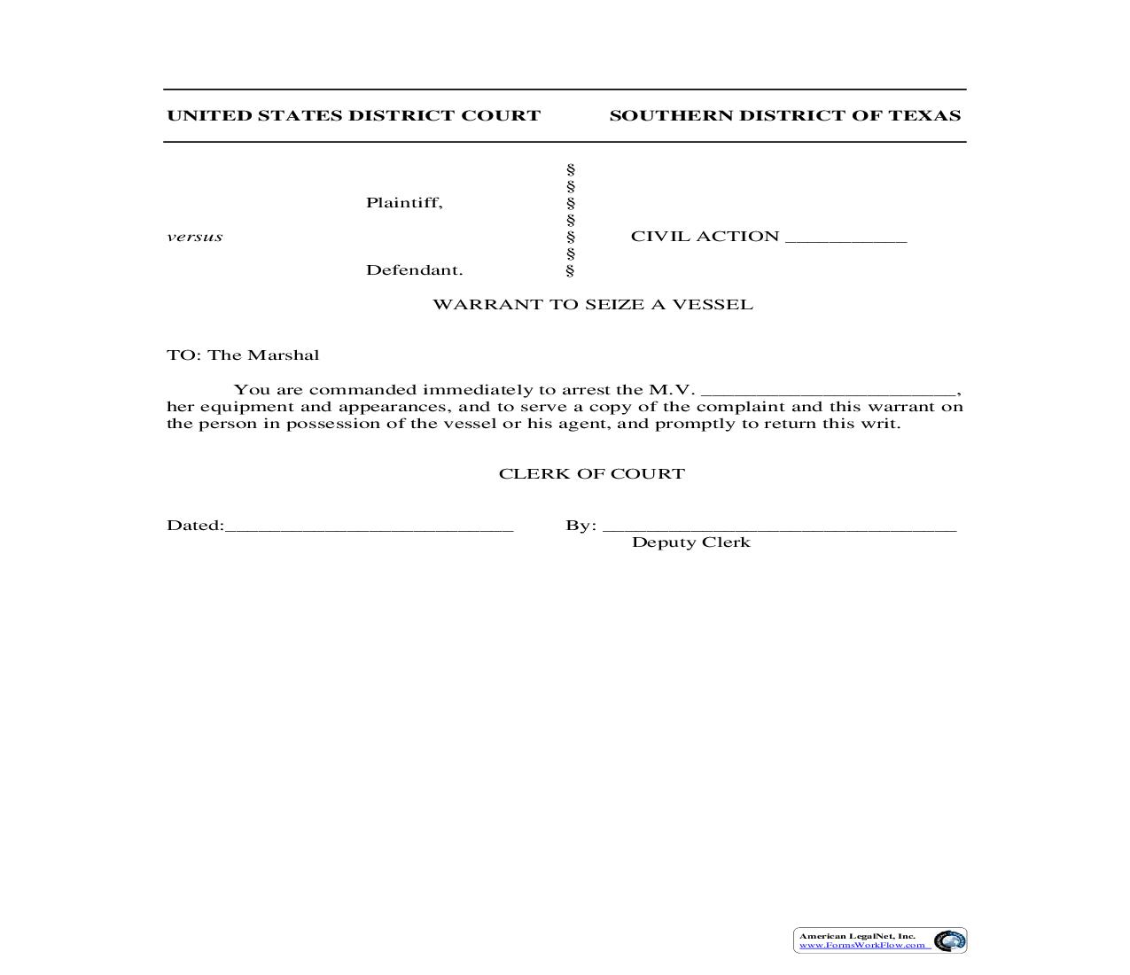 Warrant To Seize A Vessel | Pdf Fpdf Doc Docx | Texas