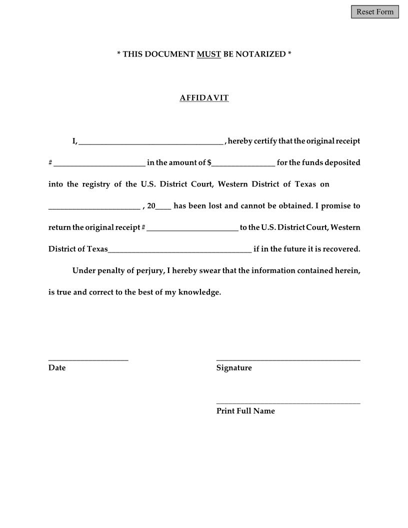 Affidavit Of Lost Bond Receipt | Pdf Fpdf Docx | Texas