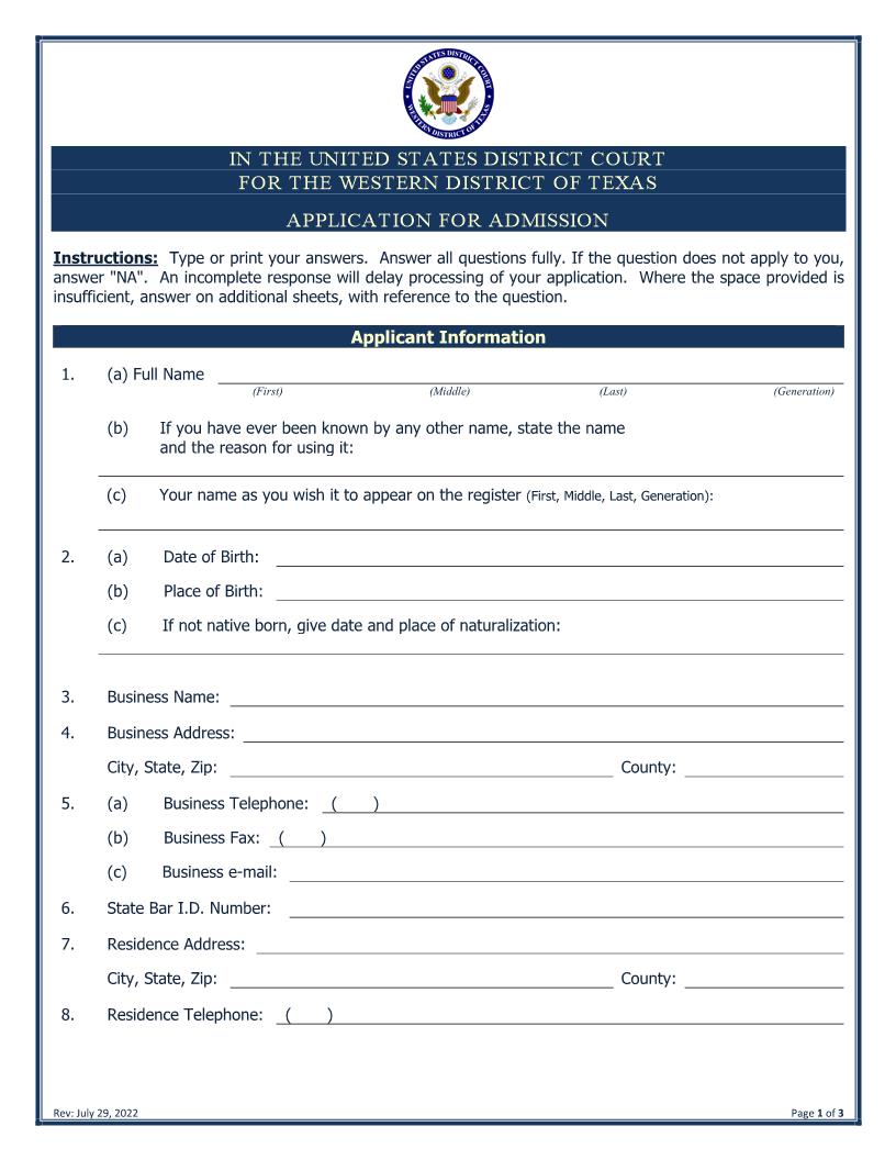 Application For Admission | Pdf Fpdf Doc Docx | Texas