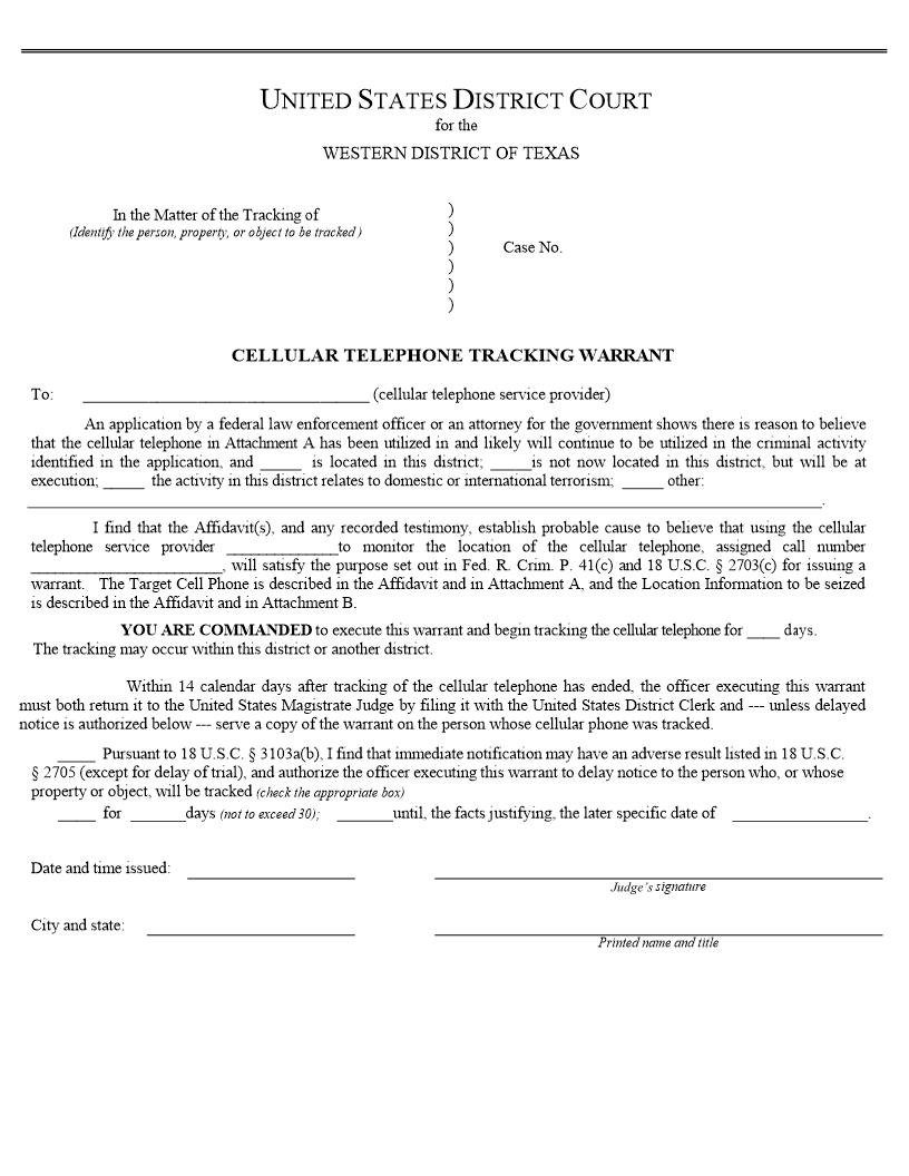 Cellular Telephone Tracking Warrant | Pdf Fpdf Docx | Texas