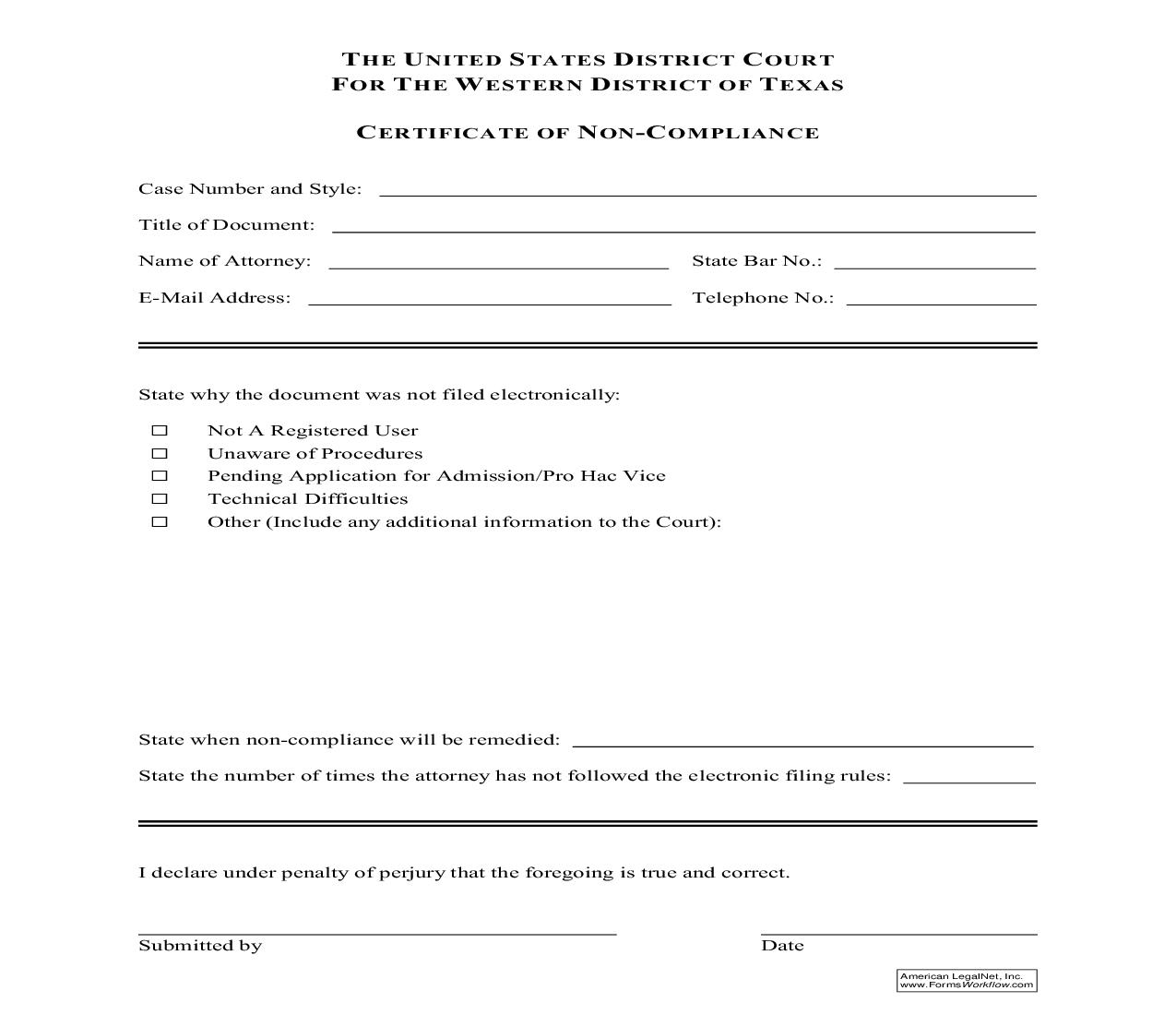 Certificate Of Non-Compliance | Pdf Fpdf Doc Docx | Texas