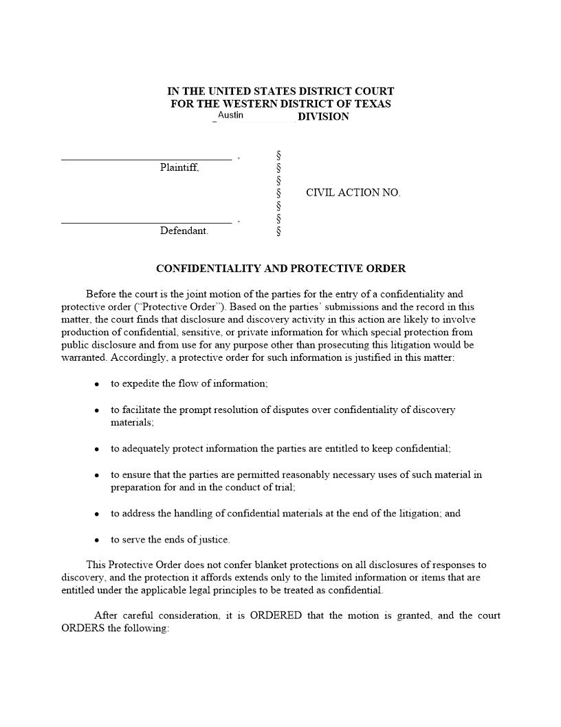 Confidentiality And Protective Order {Appendix H-2} | Pdf Fpdf Docx | Texas