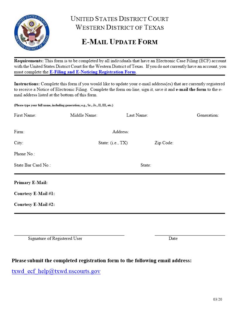 E-Mail Update Form | Pdf Fpdf Doc Docx | Texas