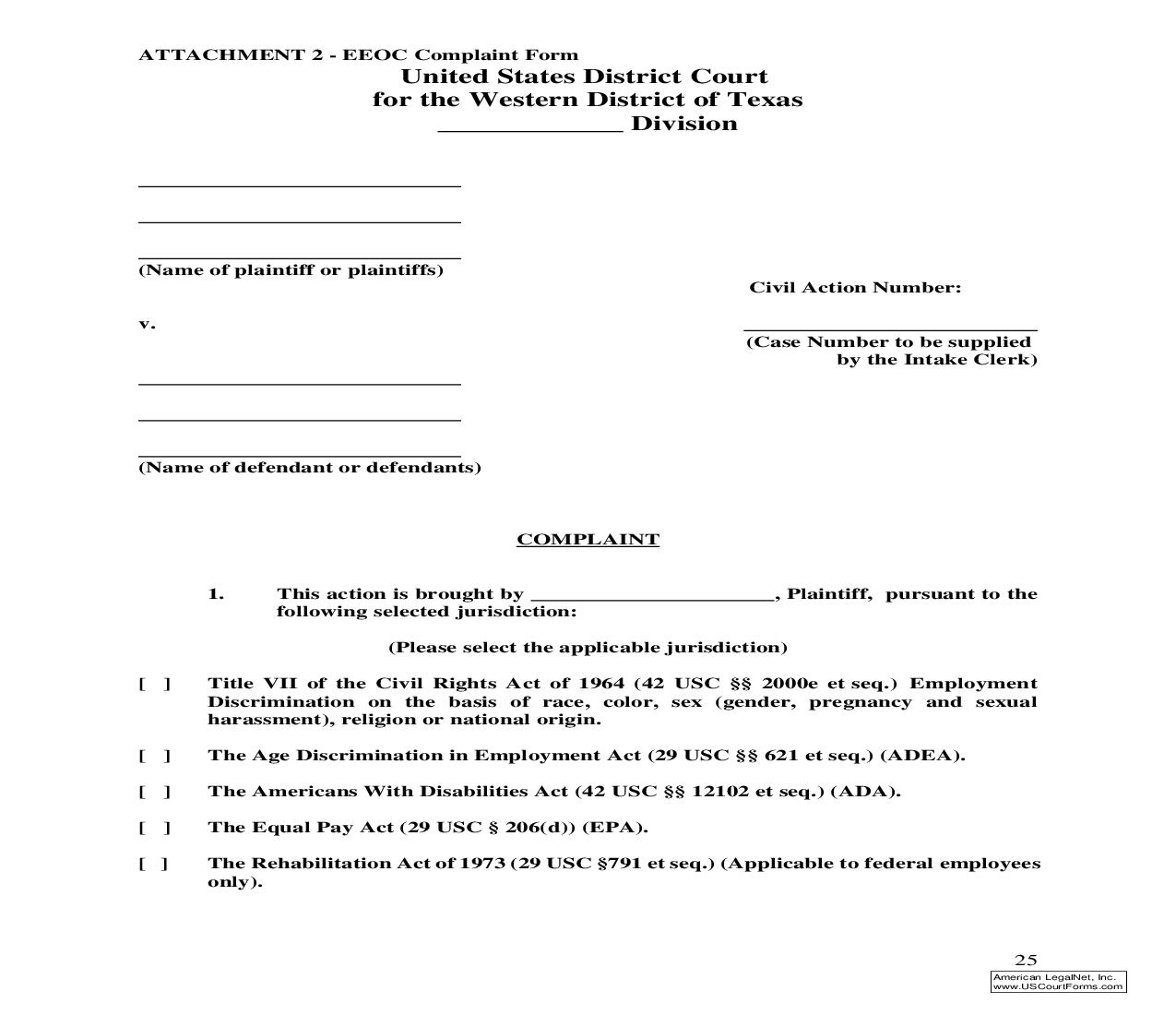 EEOC Complaint (USDC Western) | Pdf Fpdf Doc Docx | Texas