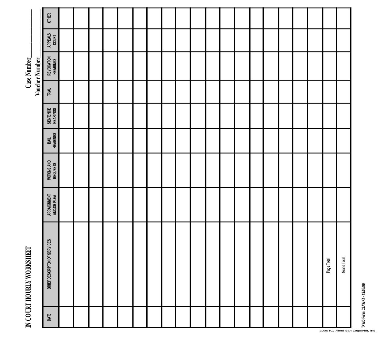 In Court Hourly Worksheet {CJAWK1} | Pdf Fpdf Doc Docx | Texas