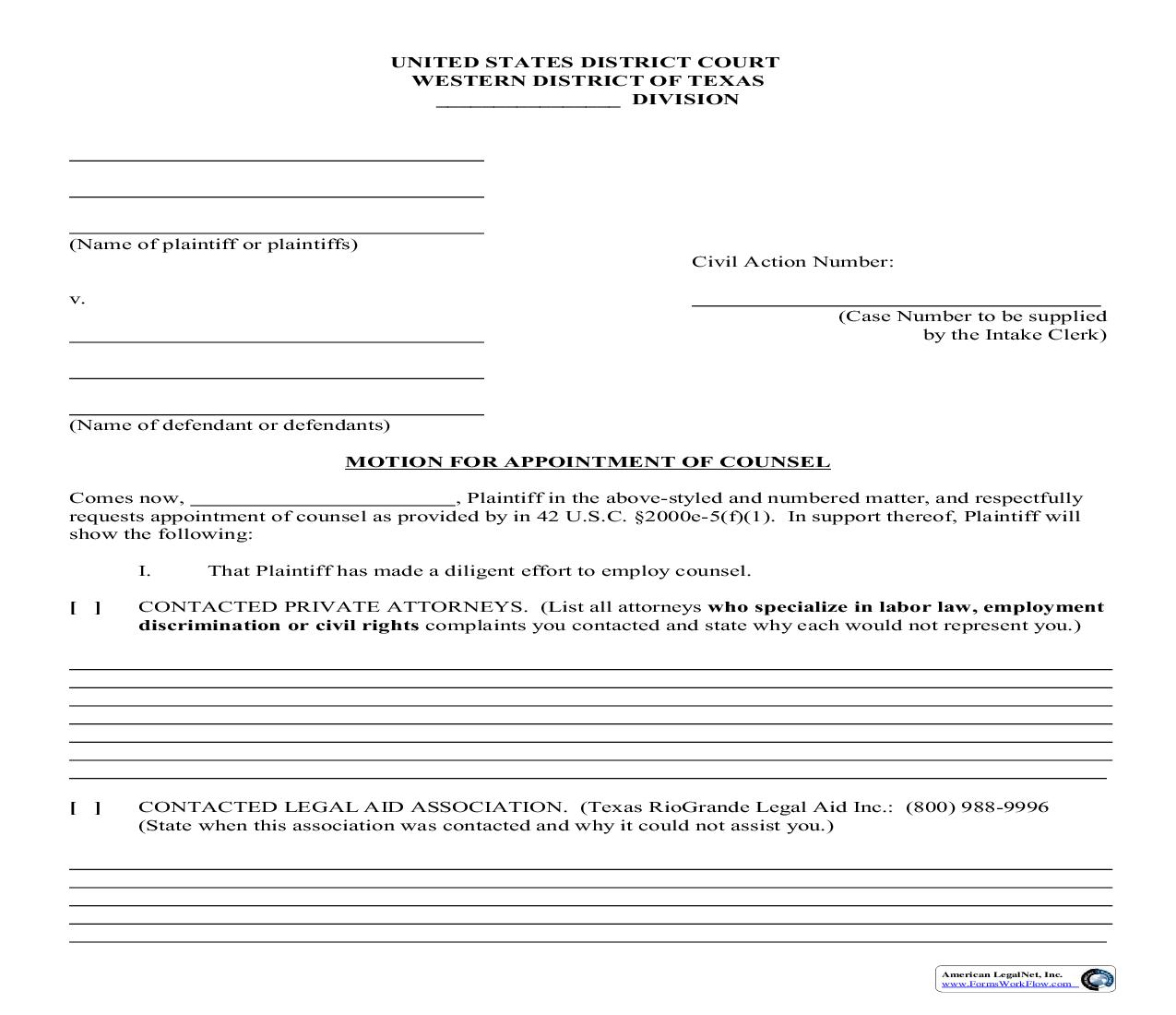 Motion For Appointment Of Counsel | Pdf Fpdf Doc Docx | Texas