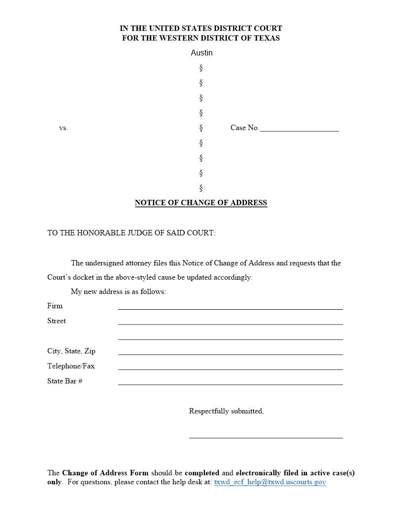 Notice Of Change Of Address (Attorney) | Pdf Fpdf Doc Docx | Texas
