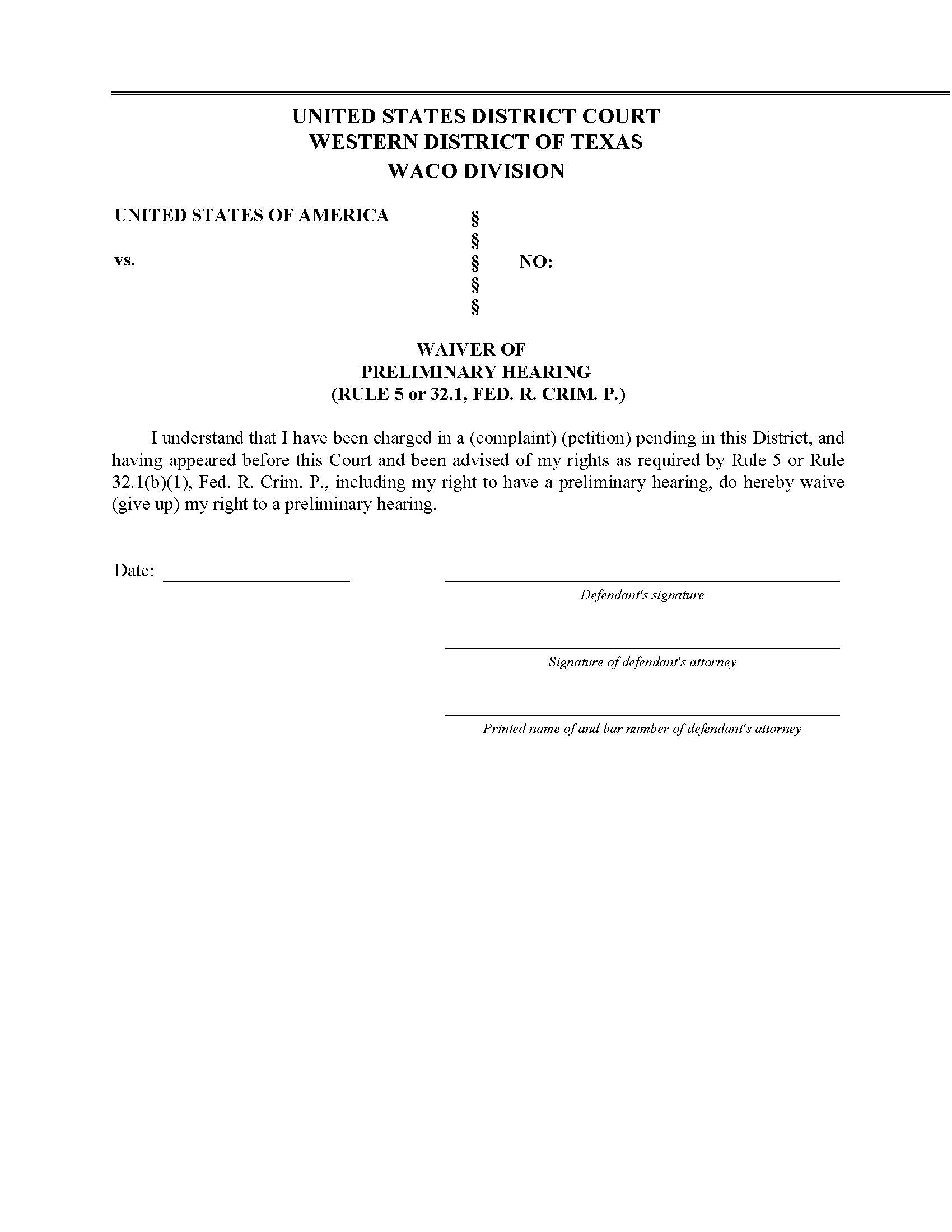 Waiver Of Preliminary Hearing | Pdf Fpdf Docx | Texas