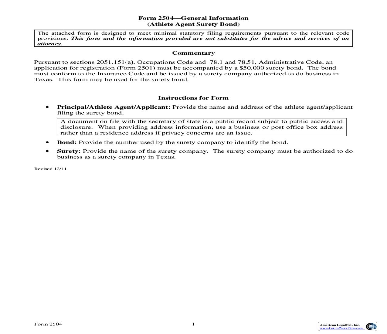 Athlete Agent Surety Bond {2504} | Pdf Fpdf Doc Docx | Texas