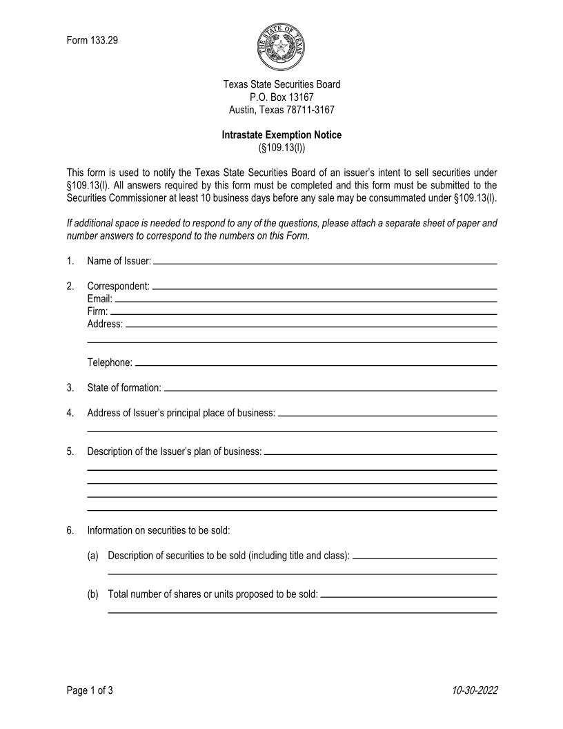 Intrastate Exemption Notice {133.29} | Pdf Fpdf Doc Docx | Texas