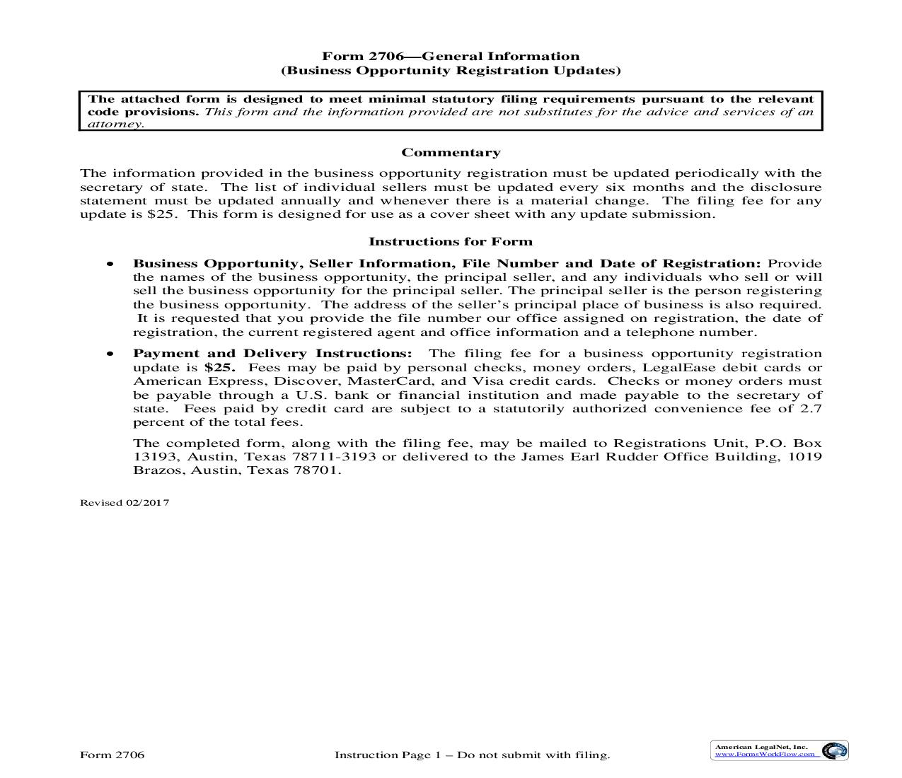 Business Opportunity Registration Updates {2706} | Pdf Fpdf Doc Docx | Texas
