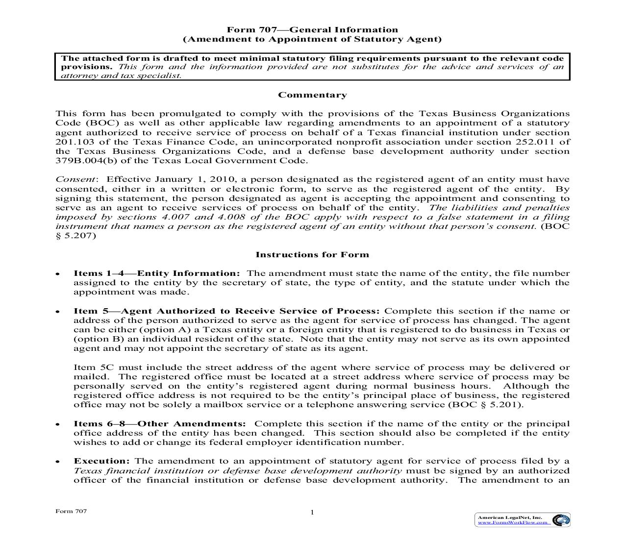 Amendment To Appointment Of Statutory Agent {707} | Pdf Fpdf Doc Docx | Texas