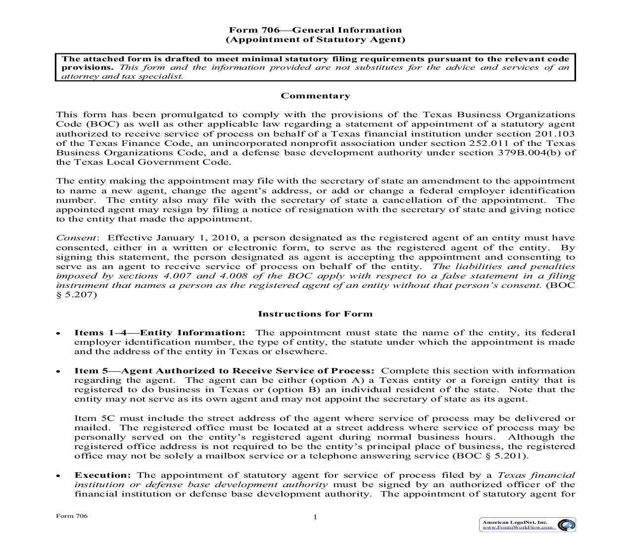 Appointment Of Statutory Agent {706} | Pdf Fpdf Doc Docx | Texas