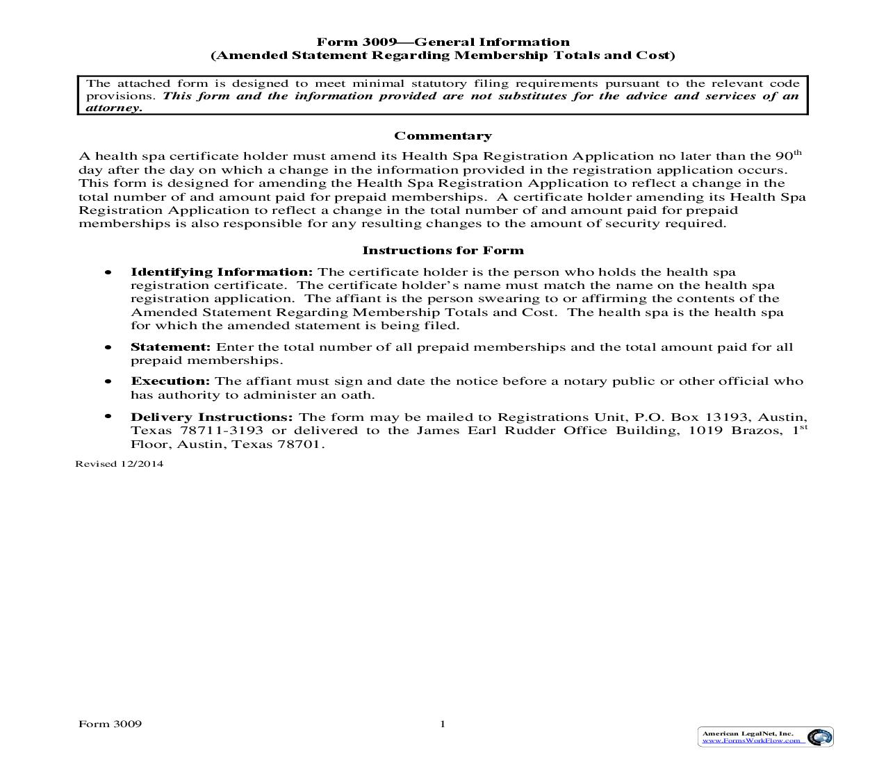 Amended Statement Regarding Membership Totals And Cost {3009} | Pdf Fpdf Doc Docx | Texas