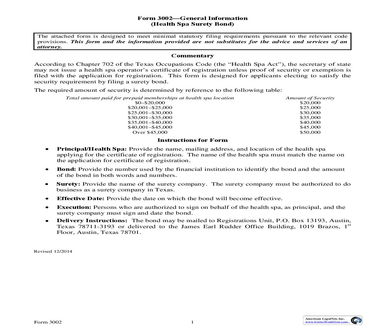 Health Spa Surety Bond {3002} | Pdf Fpdf Doc Docx | Texas