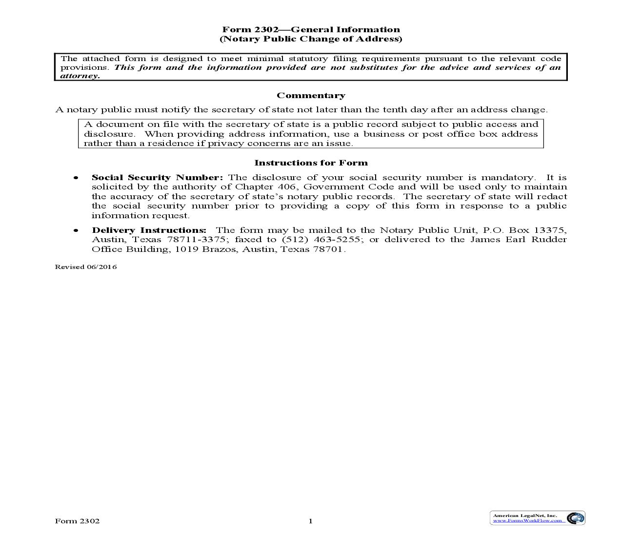 Notary Public Change Of Address {2302} | Pdf Fpdf Doc Docx | Texas