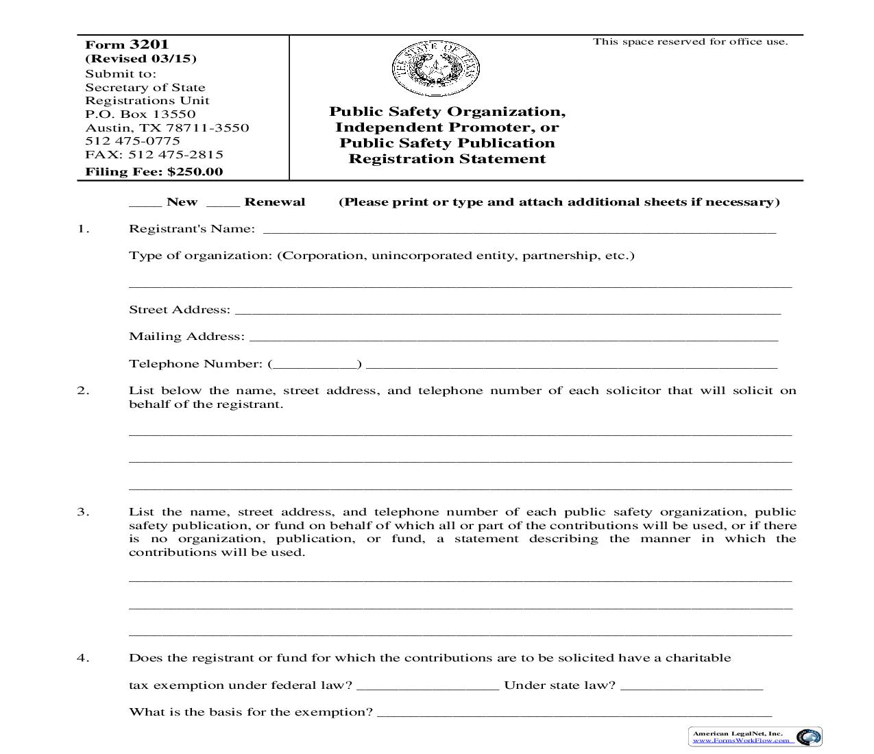 Public Safety Organization Registration Statement {3201} | Pdf Fpdf Doc Docx | Texas