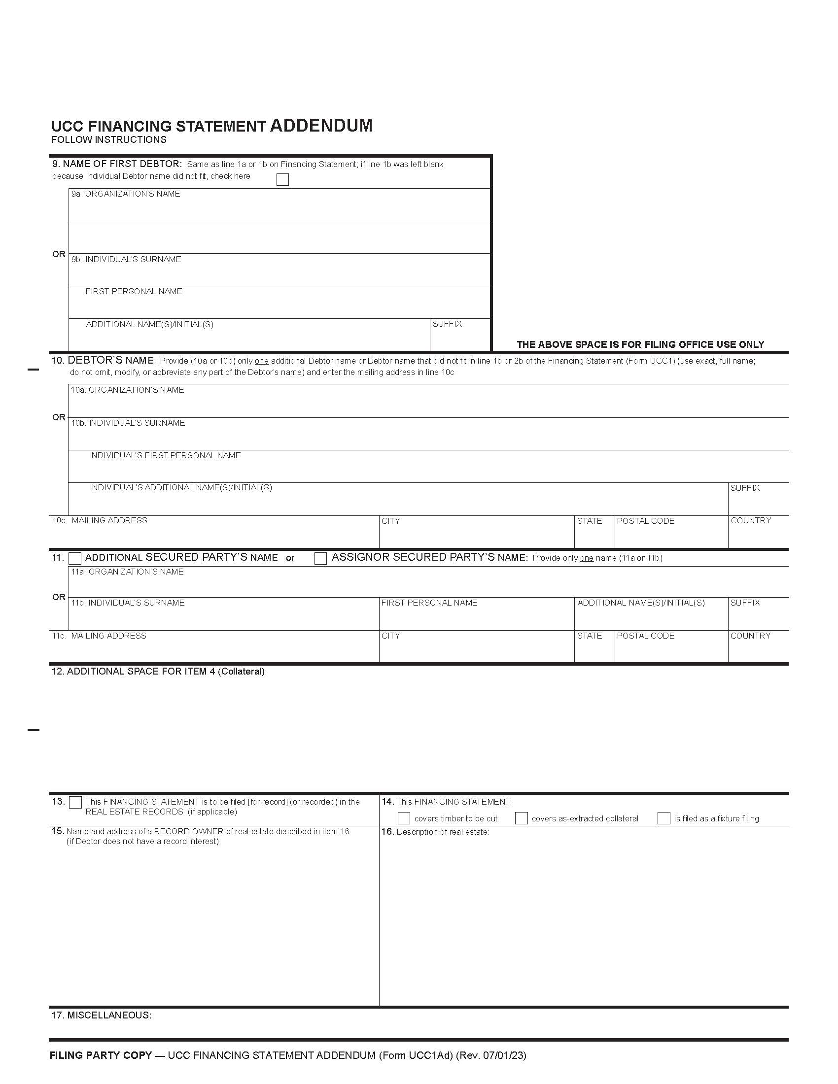 UCC1Ad Financing Statement Addendum {UCC1Ad} | Pdf Fpdf Doc Docx | Texas