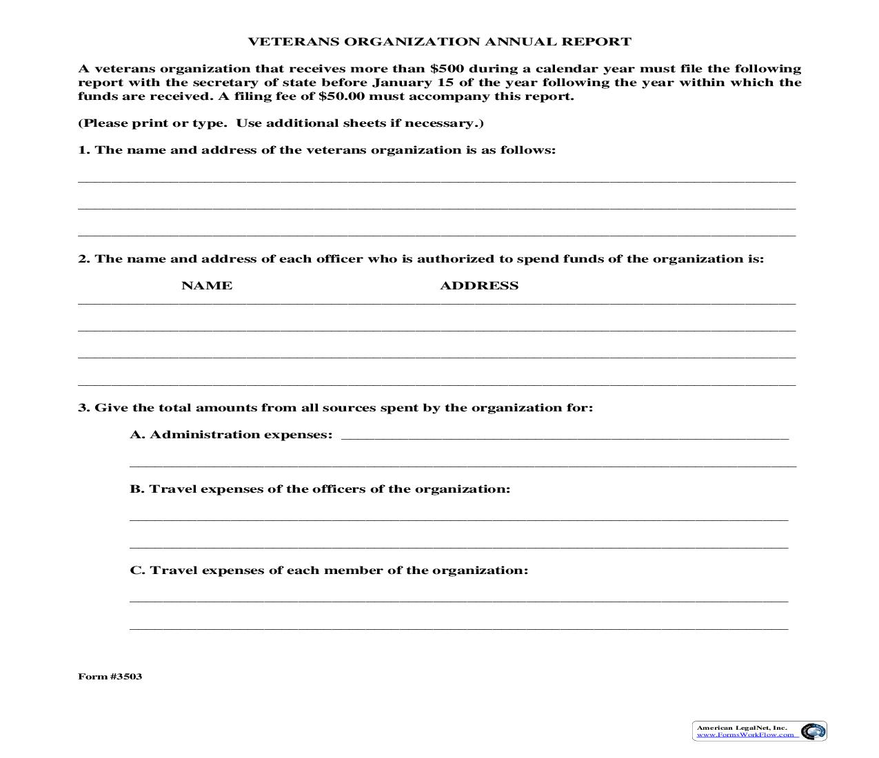 Veterans Organization Annual Report {3503} | Pdf Fpdf Doc Docx | Texas