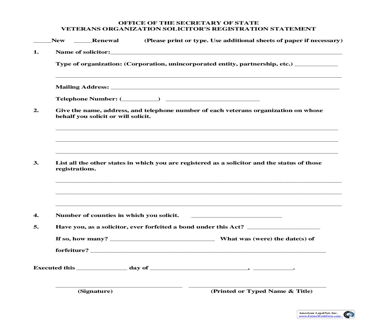 Veterans Organization Solicitors Registration Statement {3504} | Pdf Fpdf Doc Docx | Texas