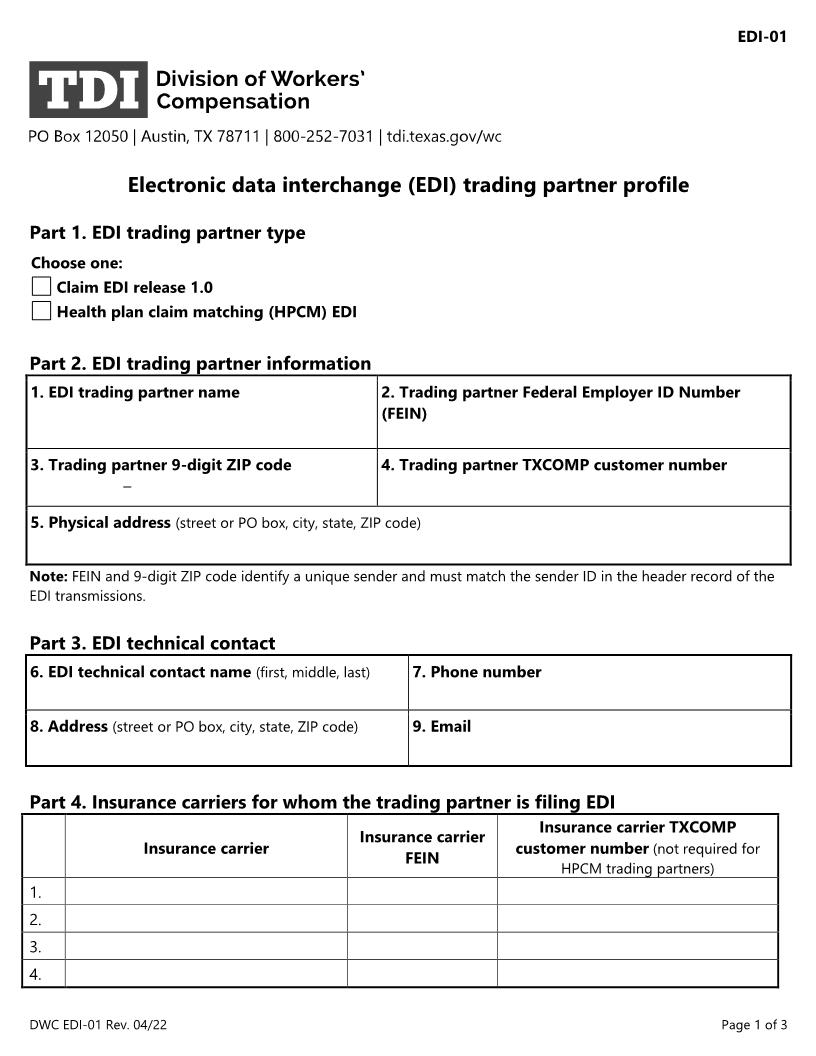 EDI Trading Partner Profile {EDI-01} | Pdf Fpdf Doc Docx | Texas