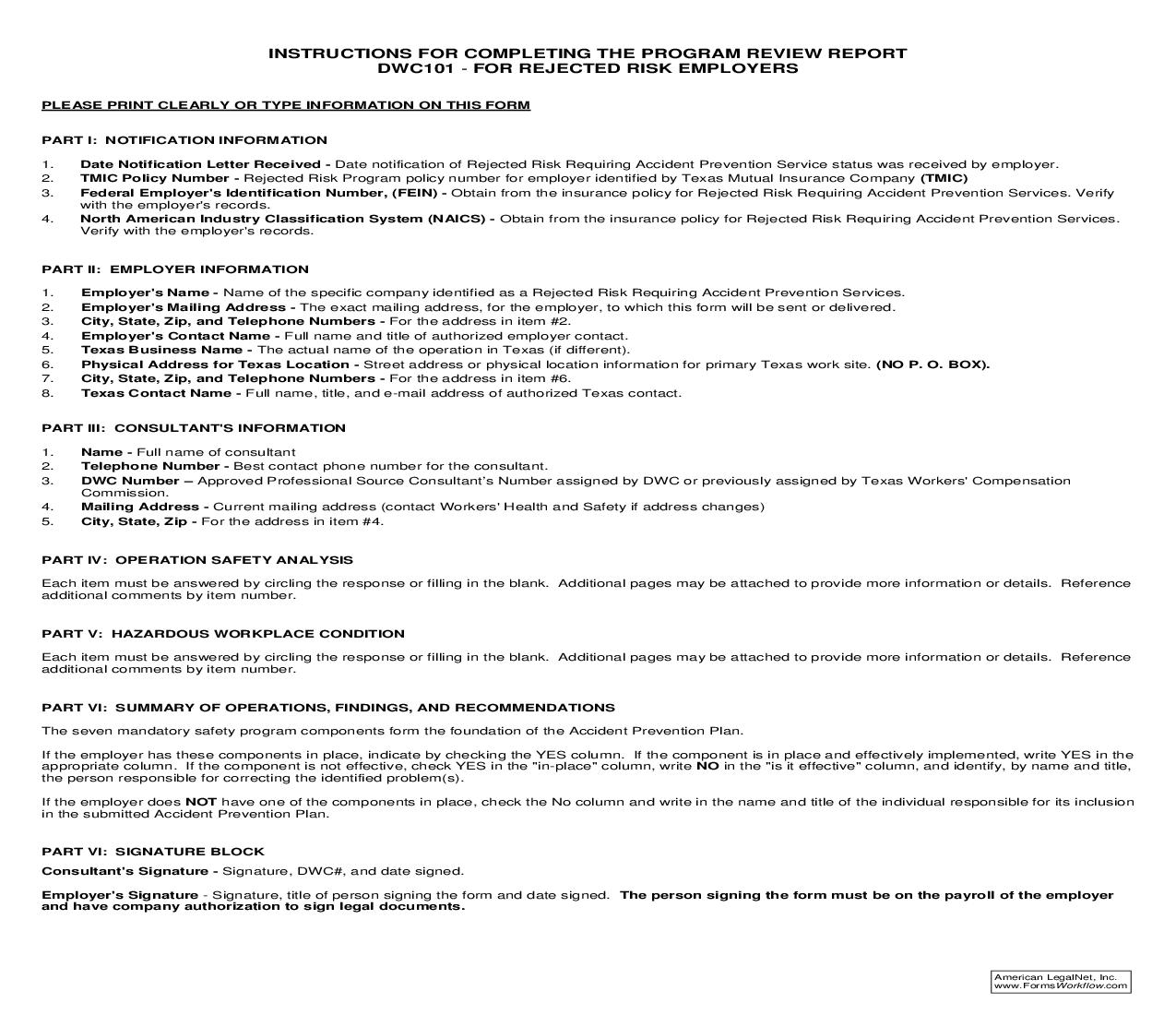 Program Review Report w-Instructions {DWC-101} | Pdf Fpdf Doc Docx | Texas