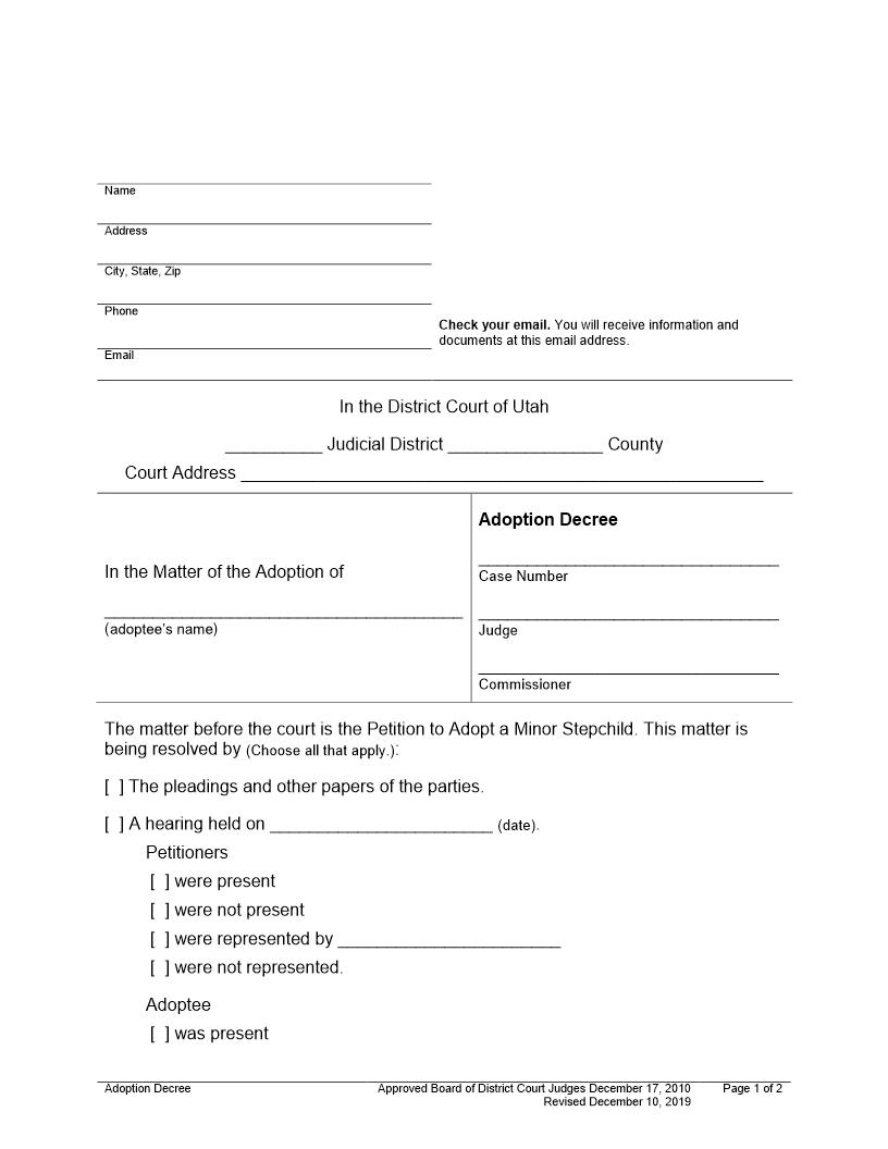 Adoption Decree | Pdf Fpdf Docx | Utah