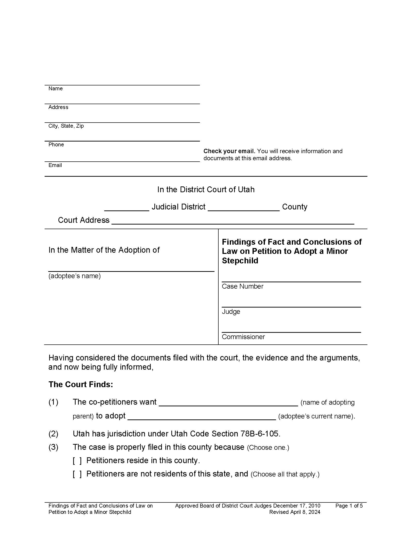 Findings Of Fact And Conclusions Of Law (Adoption) | Pdf Fpdf Docx | Utah