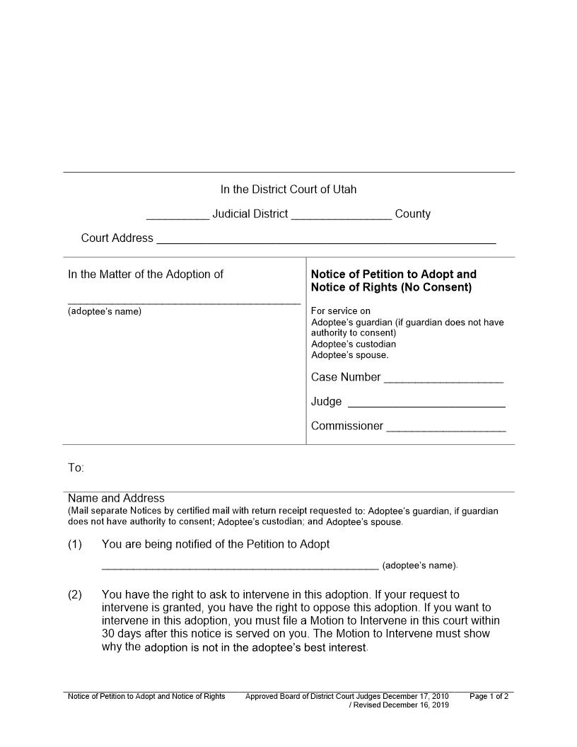 Notice Of Petition To Adopt Notice Of Rights (No Consent) | Pdf Fpdf Docx | Utah