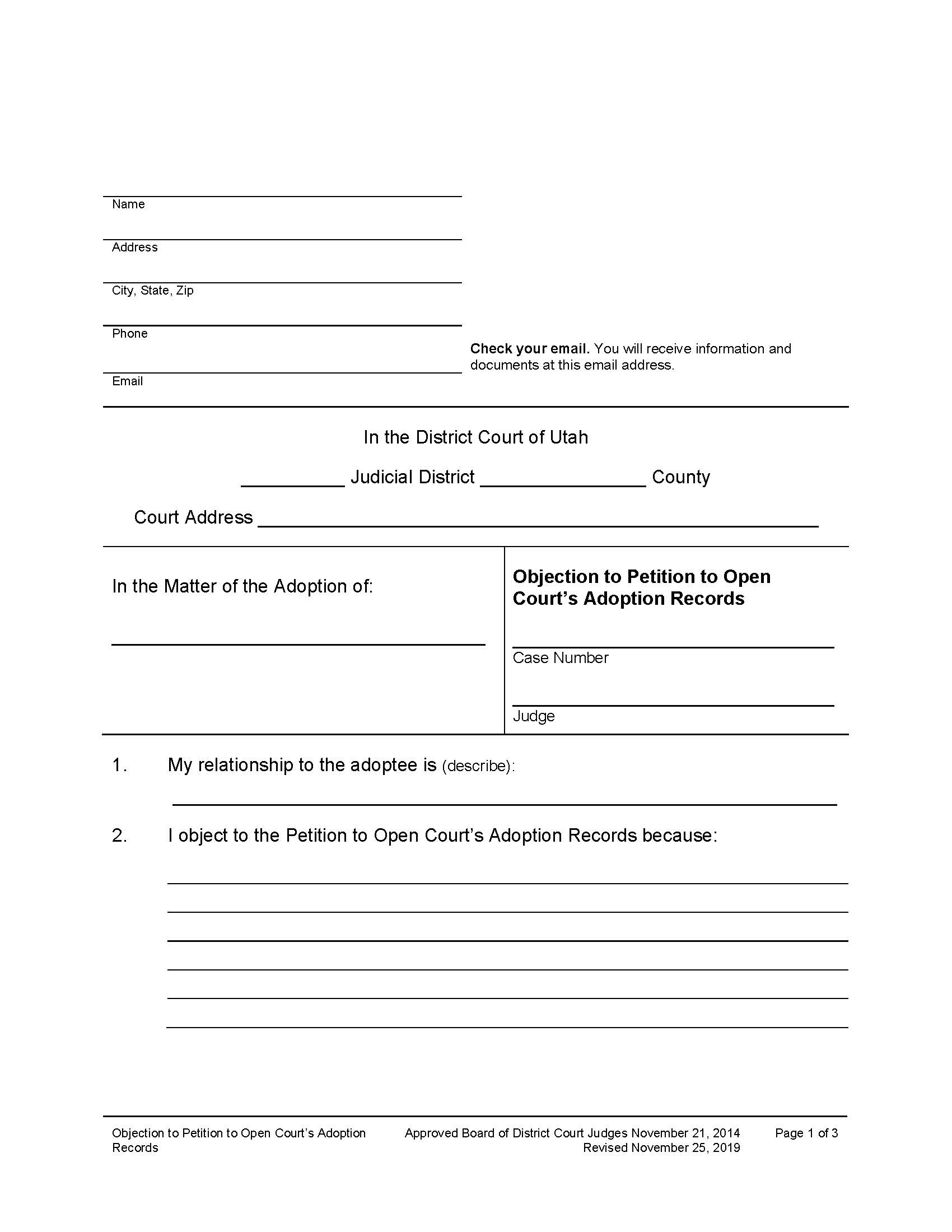 Objection To Petition To Open Courts Adoption Records | Pdf Fpdf Docx | Utah
