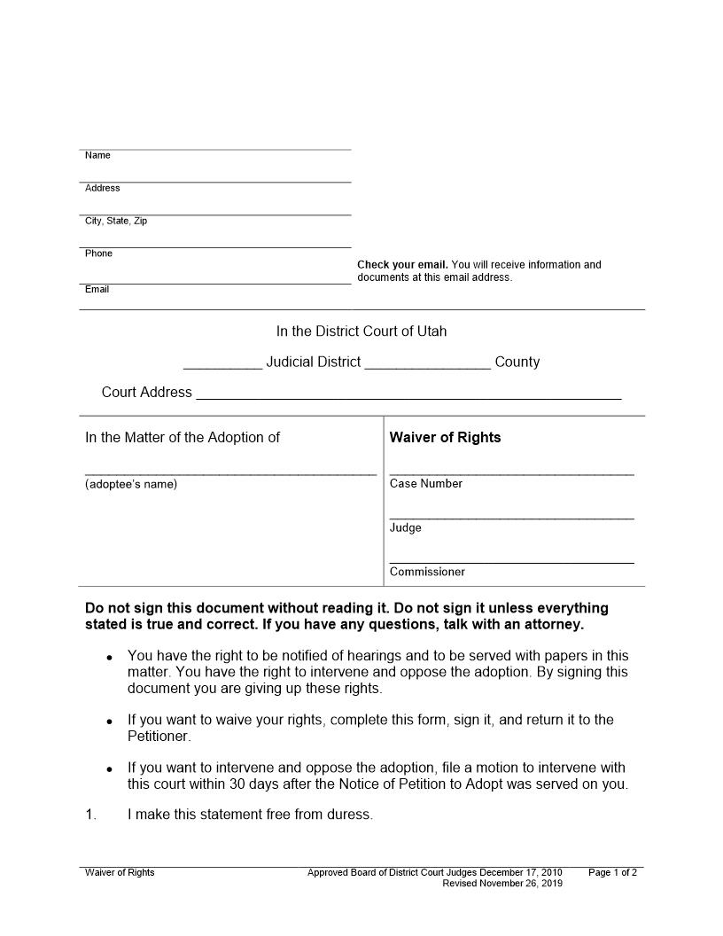 Waiver Of Rights | Pdf Fpdf Docx | Utah