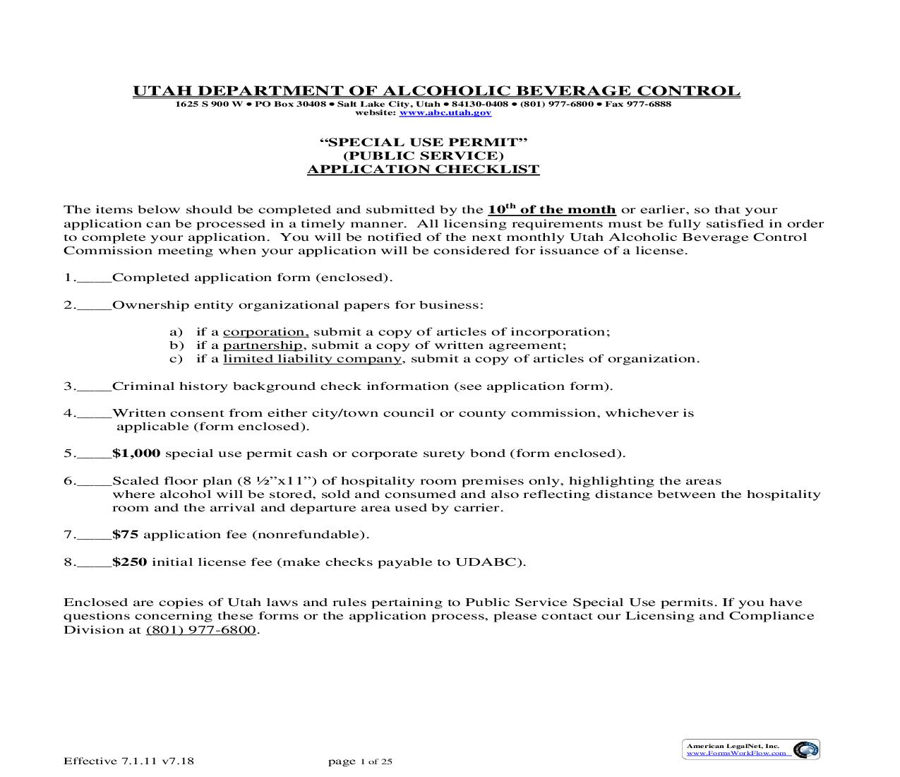 Special Use Permit Public Service Application |  | Utah